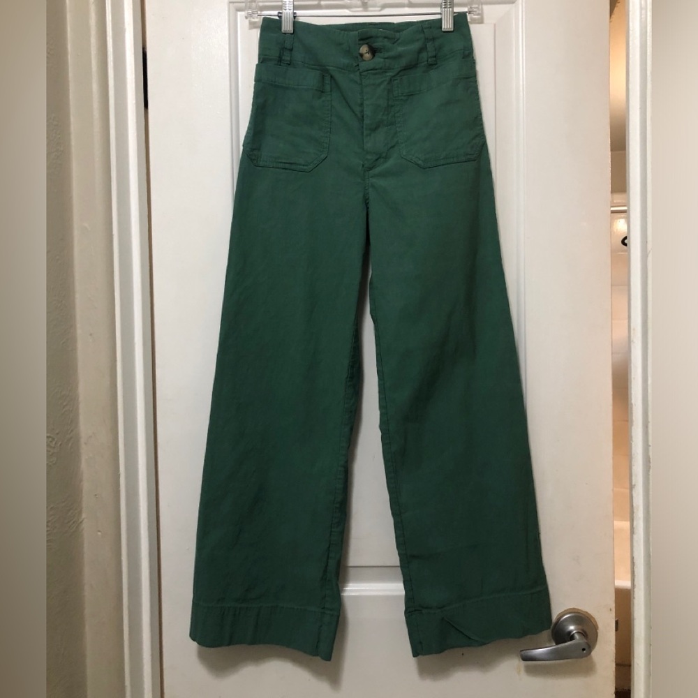 Maeve Anthropologie Wide-Leg Emerald Green Pants size 25 price $100